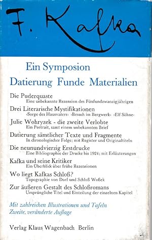 Bild des Verkufers fr Kafka-Symposion. Datierung - Funde - Materialien. zum Verkauf von Fundus-Online GbR Borkert Schwarz Zerfa