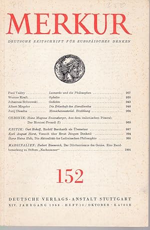 Bild des Verkufers fr Merkur. Deutsche Zeitschrift fr europisches Denken. XIV. Jahrgang, 10. Heft, Okt. 1960. zum Verkauf von Fundus-Online GbR Borkert Schwarz Zerfa