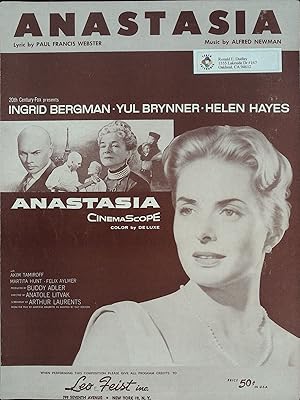 Seller image for Anastasia Sheet Music 1956 Ingrid Bergman, Yul Brynner for sale by AcornBooksNH