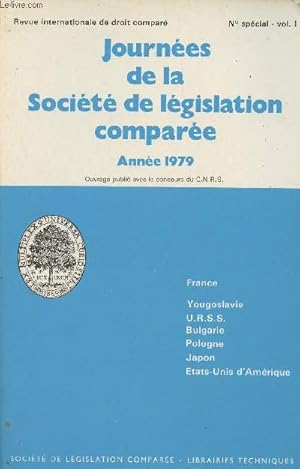 Bild des Verkufers fr Revue internationale de droit compar - N spcial - Vol. I - Journes de la Socit de lgislation compare, Anne 1979 zum Verkauf von Le-Livre