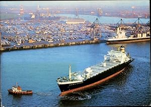 Ansichtskarte / Postkarte Bremerhaven, Frachtschiff Caribia Express, Hapag Lloyd, Containerterminal