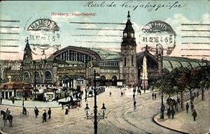 Ansichtskarte / Postkarte Hamburg Mitte Altstadt, Blick auf den Hauptbahnhof, Kutsche