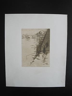 Image du vendeur pour L'escalier - Paris, Angler an der Seine" Original-Radierung, in die Platte signiert Paris 00, Motiv: 19 x 14 cm; Blatt: 36,5 x 30,5 cm, auf der Rckseite minimal stockfleckig, gutes Blatt mis en vente par Antiquariat Schleifer