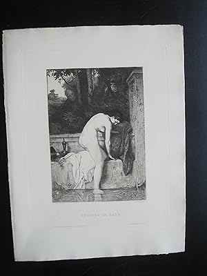 Bild des Verkufers fr "Susanne im Bade" Radierung von C. A. Waltner nach Henner, Motiv: 23 x 16,3 cm; Blatt: 40,2 x 30,5 cm, gutes Blatt zum Verkauf von Antiquariat Schleifer