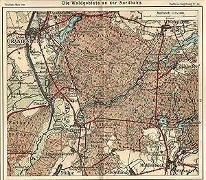 Bild des Verkufers fr Farblithografie- Karte aus Peip s Taschenatlas, "Die Waldgebiete an der Nordbahn". zum Verkauf von Antiquariat Clemens Paulusch GmbH