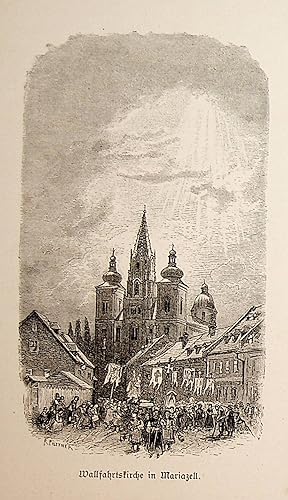 STEIERMARK, Mariazell, Basilika Ansicht von der Grazerstraße, Ansicht ca. 1880 originale Druckgrafik