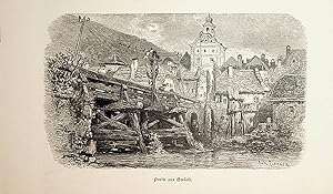 KÄRNTEN, Gmünd in Kärnten mit dem Stadtturm (Unteres Tor), Ansicht ca. 1880 originale Druckgrafik