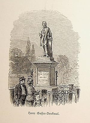 KÄRNTEN, Villach, Hans-Gasser-Denkmal, Ansicht ca. 1880 originale Druckgrafik