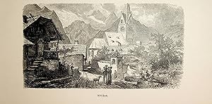 KÄRNTEN, Kötschach-Mauthen, Kötschach mit der Kirche, Ansicht ca. 1880 originale Druckgrafik