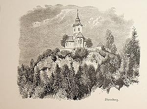 KÄRNTEN, Wernberg, Bezirk Villach-Land, Pfarrkirche Sternberg, Ansicht ca. 1880 originale Druckgr...