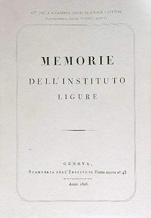 Bild des Verkufers fr Memorie dell'Instituto Ligure. Serie VI Suppl Vol IV 2001 zum Verkauf von Librodifaccia