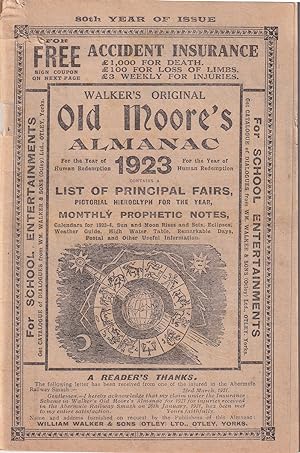 Bild des Verkufers fr Walker's Original Old Moore's Almanac, for the Year of Human Redemption 1923 zum Verkauf von Kenneth Mallory Bookseller ABAA