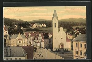 Ansichtskarte Gablonz / Jablonec Nad Nisou, Altkathol. Kirche im Ortskern