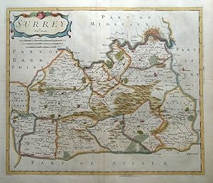 Antique Map SURREY, Robert Morden, original, hand coloured 1695