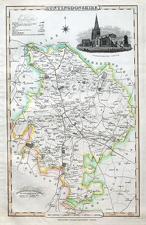 Antique Map HUNTINGDONSHIRE James Pigot Original Hand Coloured County Map c1830