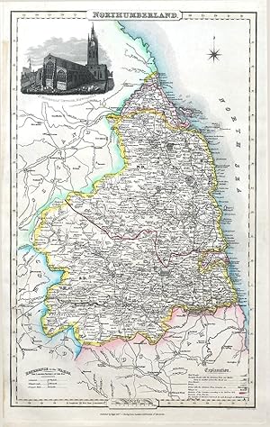 Antique Map NORTHUMBERLAND James Pigot Original Hand Coloured County Map c1830