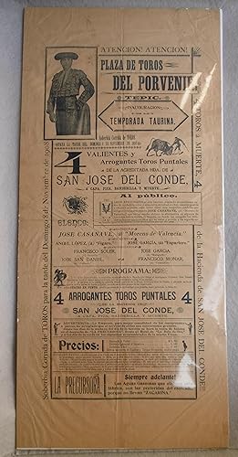 CARTEL PLAZA DE TOROS EL PORVENIR. 8 de noviembre de 1908. 67,5 x 31,5 cm. Inauguracion de la tem...