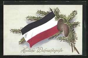 Bild des Verkufers fr Ansichtskarte Reichsflagge und Tannenzweig, Herzliche Weihnachtsgrsse! zum Verkauf von Bartko-Reher