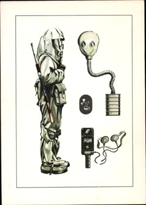 Künstler Ansichtskarte / Postkarte Swoboda, NVA, Soldat mit Schutzanzug, Gasmaske, Chemischer Dienst