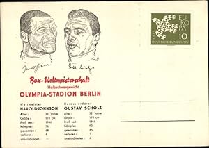 Ansichtskarte / Postkarte Berlin, Box Weltmeisterschaft Halbschwergewicht, Harold Johnson, Gustav...