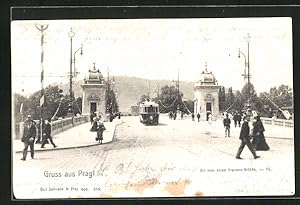 Bild des Verkufers fr Ansichtskarte Prag, Strassenbahn auf der neuen Kaiser Franzens-Brcke zum Verkauf von Bartko-Reher