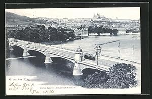 Bild des Verkufers fr Ansichtskarte Prag, neue Kaiser-Franzens-Brcke mit Strassenbahn zum Verkauf von Bartko-Reher