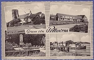 AK Gruß von Pellworm, Mehrbildkarte, Alte Kirche, Schule, Ehrenmal, Hafen, 1963 gelaufen