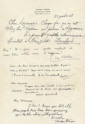 Edgard VARÈSE lettre autographe signée sur Picasso Giacometti
