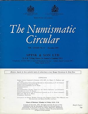 Imagen del vendedor de *The Numismatic Circular. Volume LXXXIII n12 December 1975 a la venta por Librairie Archaion
