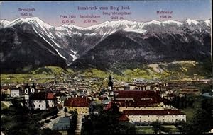Bild des Verkufers fr Ansichtskarte / Postkarte Innsbruck in Tirol, Stadt vom Berg Isel gesehen, Brandjoch, Frau Hitt, Seegrubenspitzen zum Verkauf von akpool GmbH