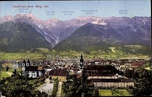 Bild des Verkufers fr Ansichtskarte / Postkarte Innsbruck in Tirol, Stadt vom Berg Isel aus gesehen, Frau Hitt, Sattelspitzen, Brandjoch zum Verkauf von akpool GmbH