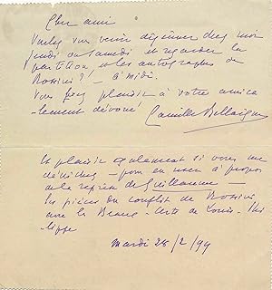 Camille BELLAIGUE musique correspondance autographe 2 lettres