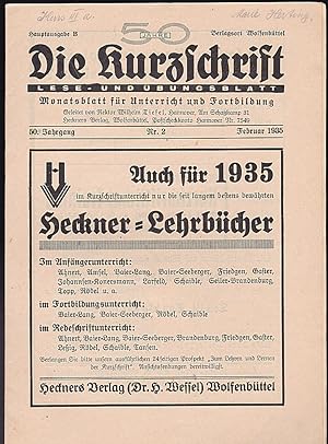 Die Kurzschrift: Lese - und Übungsblatt 50. Jahrgang 1935: Nr.2