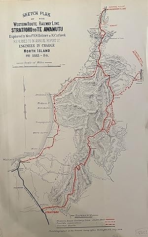 Sketch Map of the Western Route Railway Line, Stratford to Te Awamutu, explored by Messrs. R W Ho...