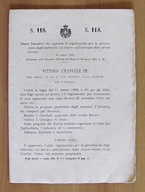 Immagine del venditore per REGIO DECRETO Prevenzione Infortuni Lavoro nell'Esercizio Strade Ferrate - 1901 venduto da L'Angolo del Collezionista di B. Pileri