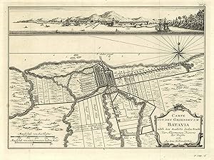 Image du vendeur pour Befestigungsplan mit Karte der Umgebung und Gesamtansicht der Stadt ('Carte Von Den Gegenden Um Batavia nebst der Aussicht dieser Stadt'). mis en vente par Antiquariat Norbert Haas