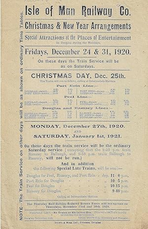 Christmas & New Year Arrangements Time Tables 1920