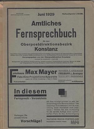 Amtliches Fernsprechbuch für den Oberpostdirektionsbezirk Konstanz. Ausgabe Juni 1929.