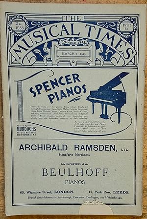 Seller image for The Musical Times March 1st 1929 No.1033 / "A. K. Glazounov" by Leonid Sabaneev and S. W. Pring / "Antonio Caldara" (1670-1736) by Cecil Gray / "Scientists and Musicians" by Katharine E. Eggar / "Ad Libitum" by 'Feste' / "Music in the Foreign Press" by M. D. Calvocoressi / "Orchestral Balance (Concluded)" by Tom S. Wotton / "Non-Musical Factors in the Appreciation of Music" by P. E. Vernon for sale by Shore Books