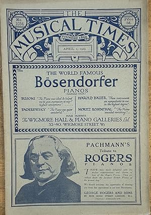 Imagen del vendedor de The Musical Times April 1st 1929 No.1034 / "Berlioz: A Postscript to a Discussion" by M. D. Calvocoressi / "The Physiology of Musical Criticism" by A. Kalisch / "Ad Libitum" by 'Feste' / "New Light on Late Tudor Composers: XL. Peter Philips" by W. H. Grattan Flood / "The Prayer Book Version of the Psalms, and Its Musical Rendering" by G. C. Richards / "British Folk-Song Abroad by Frank Howes / "The Mystery of Faux-Bourdon Solved" by Charles van den Borren / "A Berlioz Conference" by Tom S. Wotton / "Non-Musical Factors in the Appreciation of Music (Concluded)" by P. E. Vernon / "Music in the Foreign Press" by M. D. Calvocoressi a la venta por Shore Books