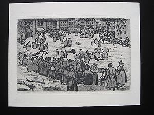 Seller image for March aux Poissons Bruges" (Fischmarkt Brgge), Original-Radierung auf Velin, Motiv: 11 x 17 cm; 15,8 x 20 cm, gutes Blatt for sale by Antiquariat Schleifer