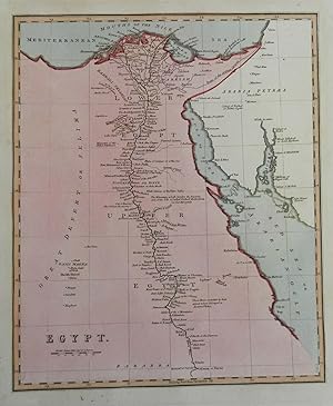 Upper & Lower Egypt Nile River Alexandria Cairo Red Sea 1823 scarce Ellis map