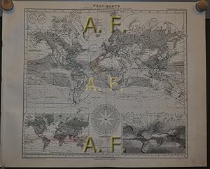 Image du vendeur pour Welt-Karte zur bersicht der Luft-Strmungen und der See-Wege, Stieler's Hand-Atlas No. 6 (ca. 47 x 38 cm) mis en vente par Antiquarische Fundgrube e.U.