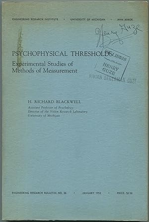 Bild des Verkufers fr Psychophysical Threshold: Experimental Studies of Methods of Measurement zum Verkauf von Between the Covers-Rare Books, Inc. ABAA