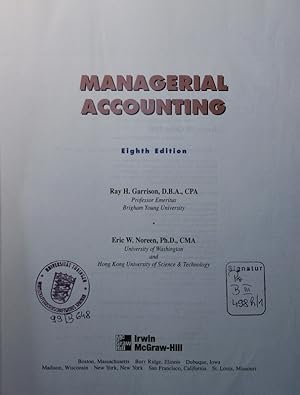 Bild des Verkufers fr Managerial accounting. - [Hauptbd., 8]. zum Verkauf von Antiquariat Bookfarm