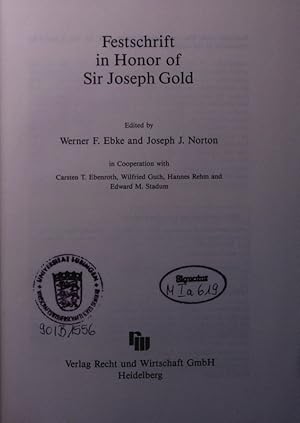 Immagine del venditore per Festschrift in honor of Sir Joseph Gold. venduto da Antiquariat Bookfarm