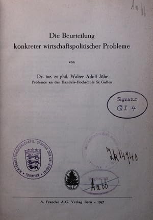 Seller image for Die Beurteilung konkreter wirtschaftspolitischer Probleme. for sale by Antiquariat Bookfarm