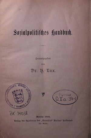Imagen del vendedor de Sozialpolitisches Handbuch. a la venta por Antiquariat Bookfarm