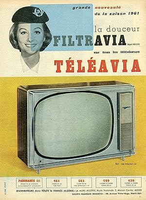 "TÉLÉAVIA (ALGÉRIE)" Annonce originale entoilée PARIS-MATCH années 50