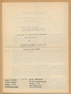 Roger Dallier manuscrit signé 15 pages sur les chats Colette non réalisé